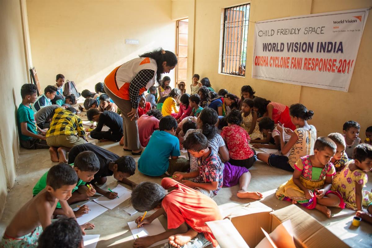 Ein Kinderschutzzentrum nach Zyklon Fani in Indien